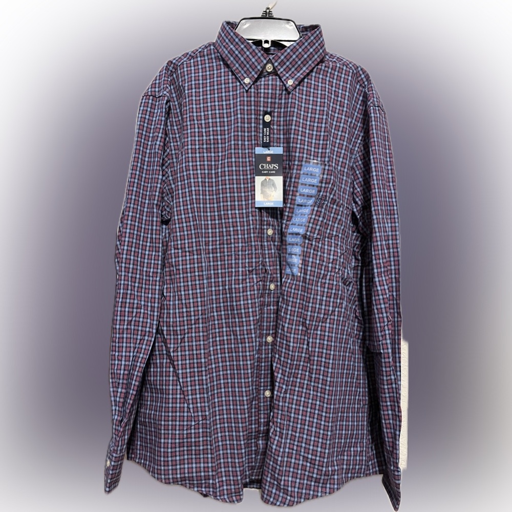Chaps Plaid Button-Up Shirt - Red and Blue Large NWT